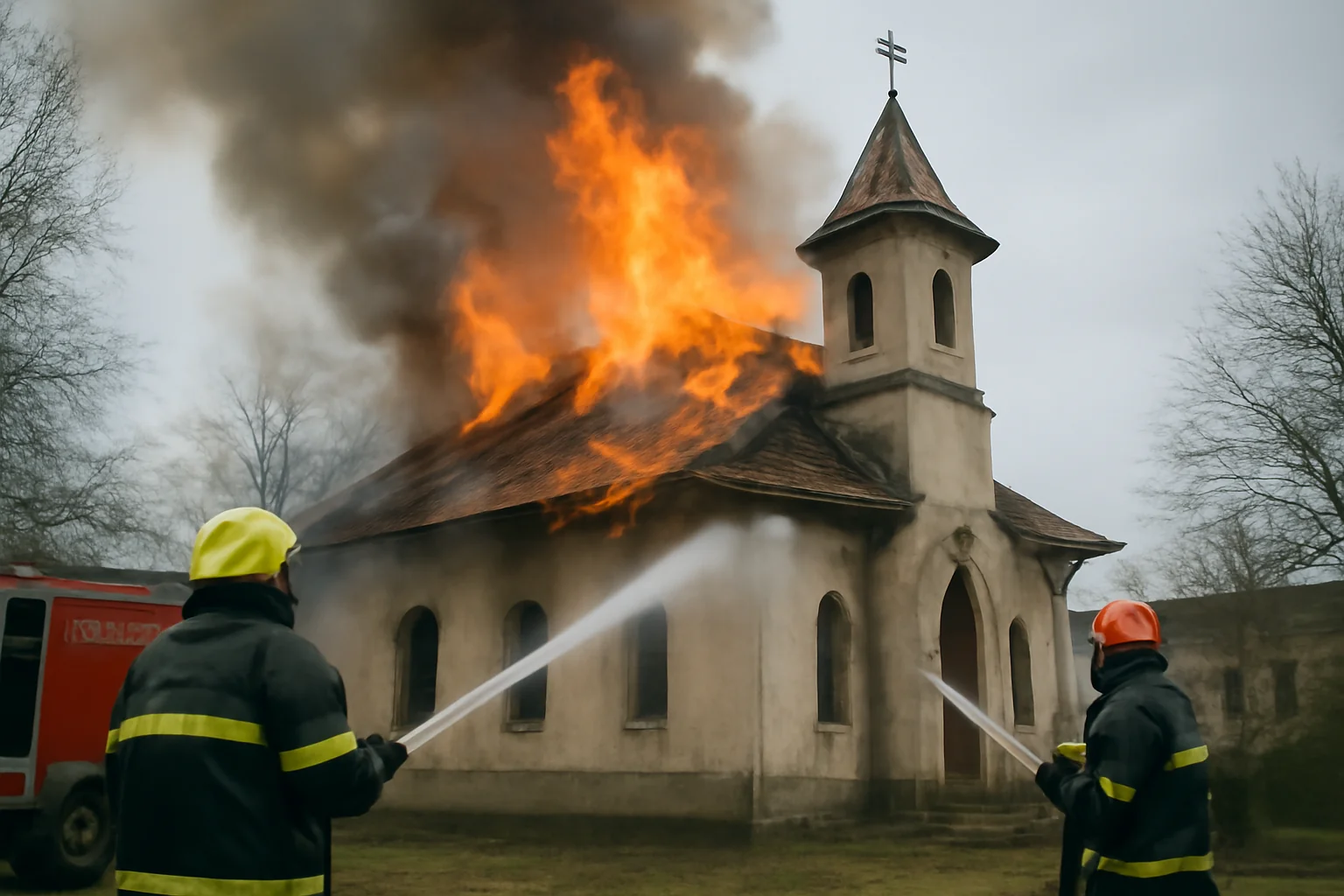 Flăcări la capela unei biserici din oraș