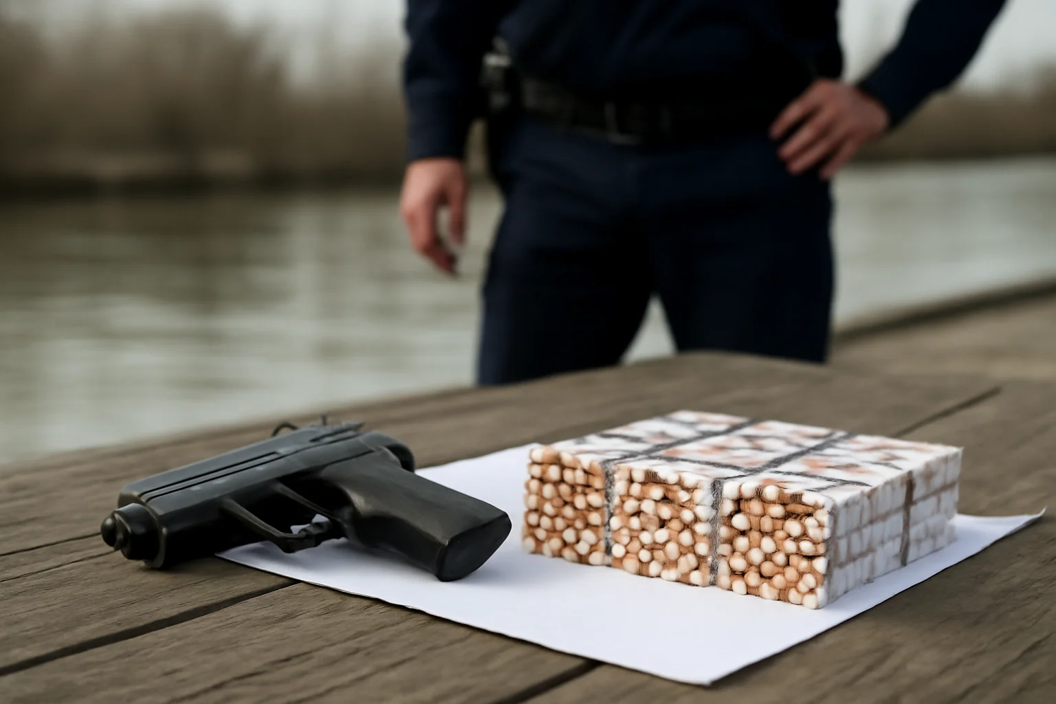 Țigarete și pistol găsite de polițiști la Sulina, județul Tulcea, în urma unui control