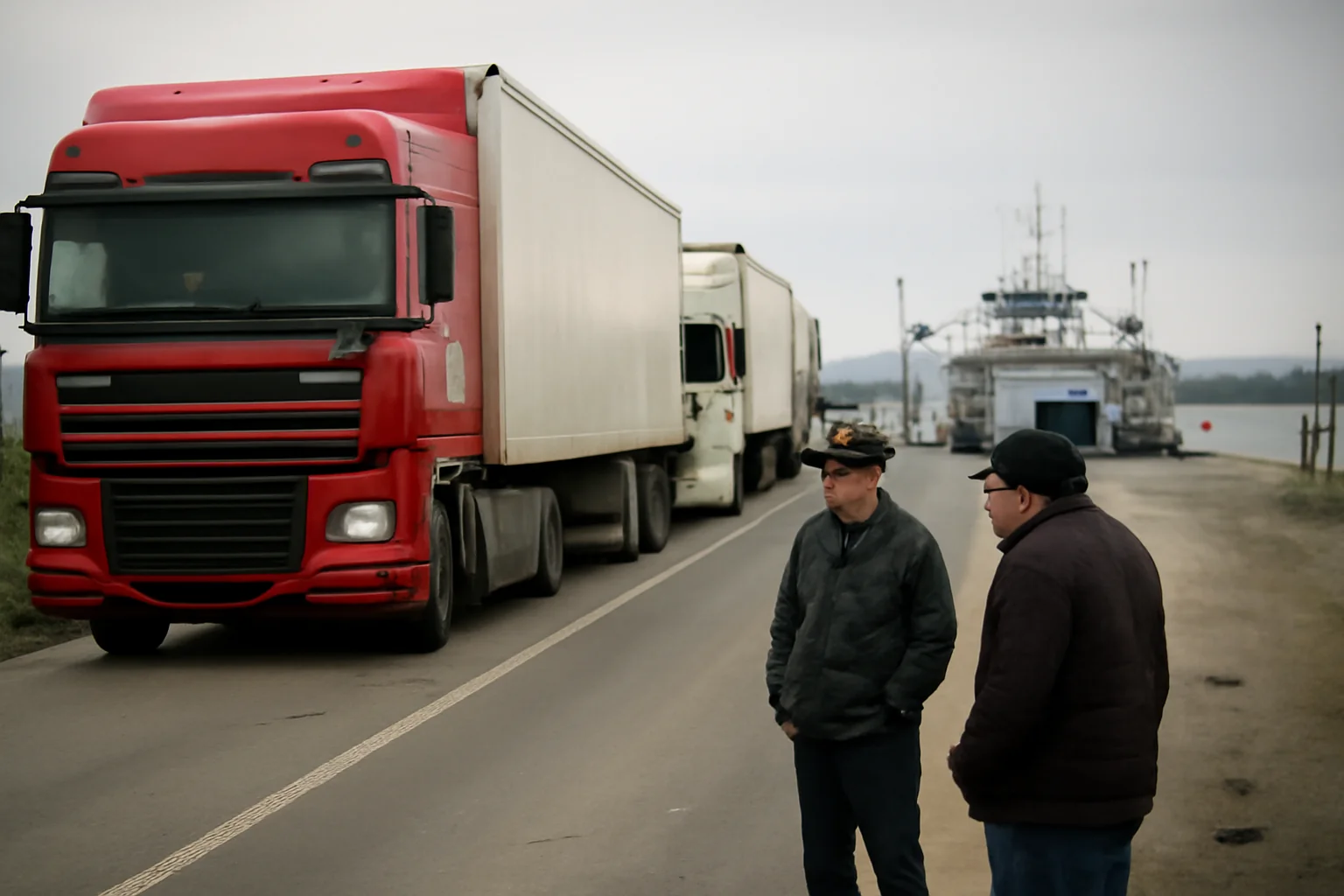 Traficul de camioane pe bac la Vama Isaccea spre Ucraina a fost suspendat